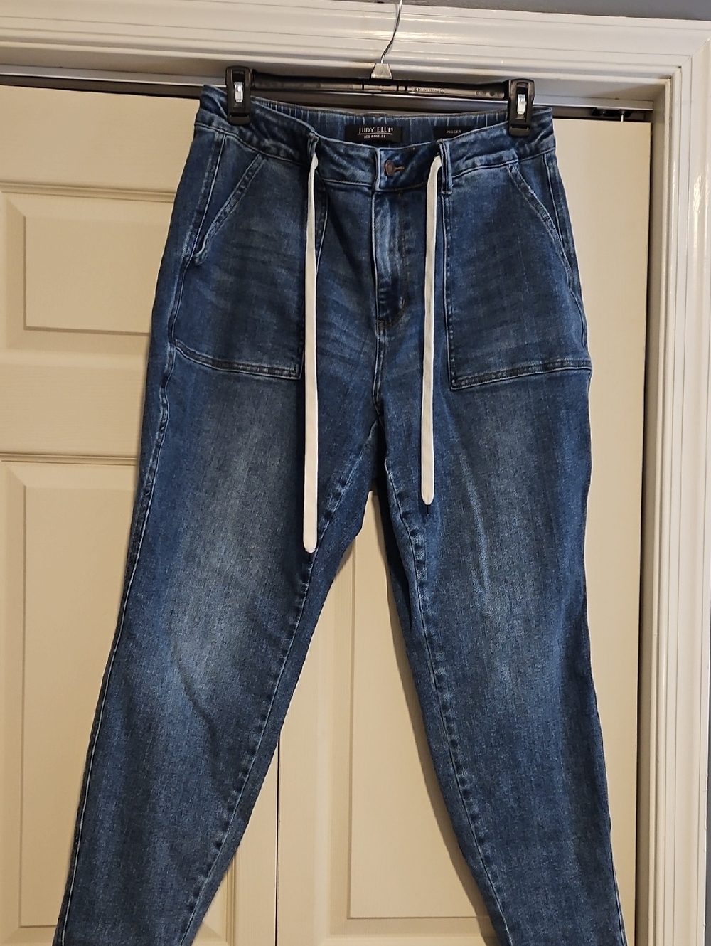 Judy Blue Medium Indigo Denim Joggers with White Drawstring